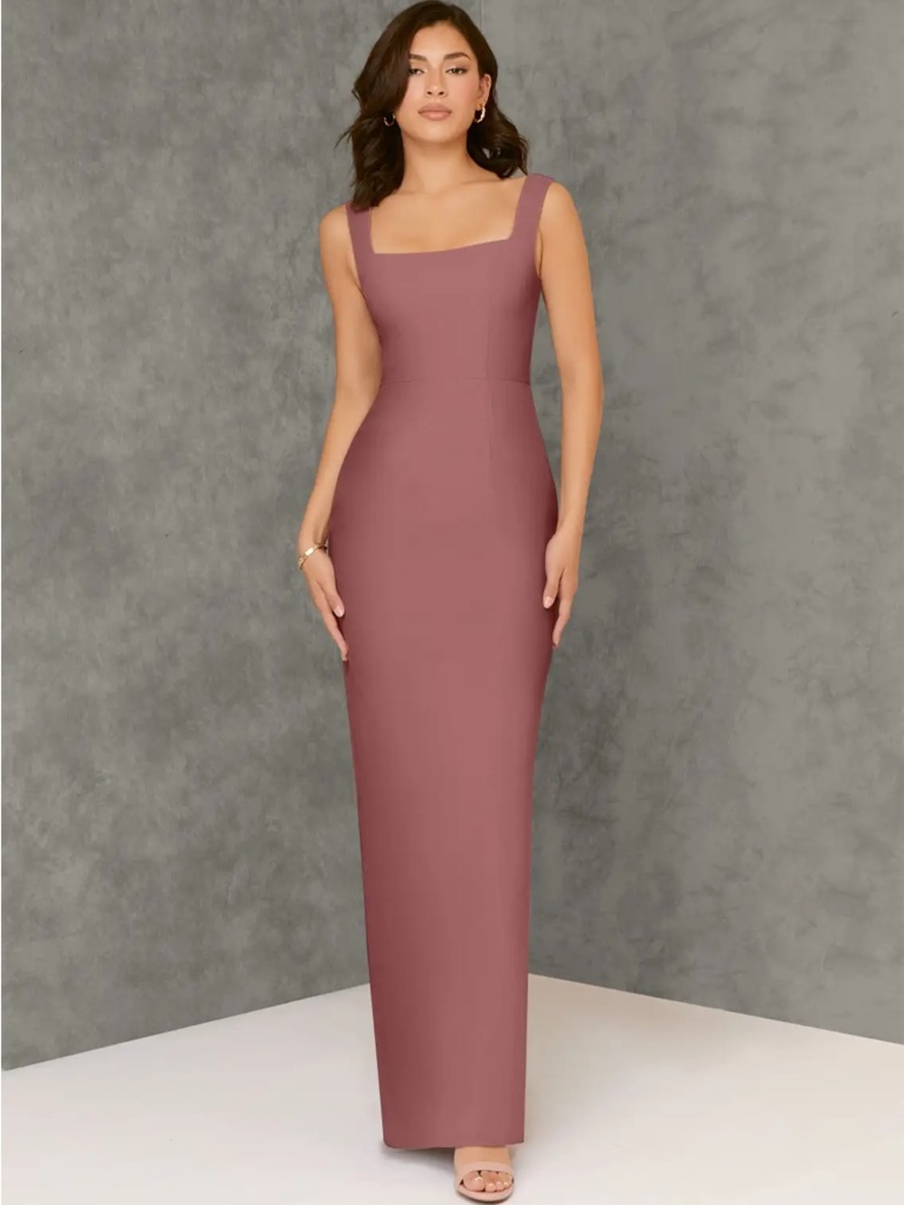 Azazie Desert Rose Square-Neck Column Bridesmaid Dress - Picture 1 of 3